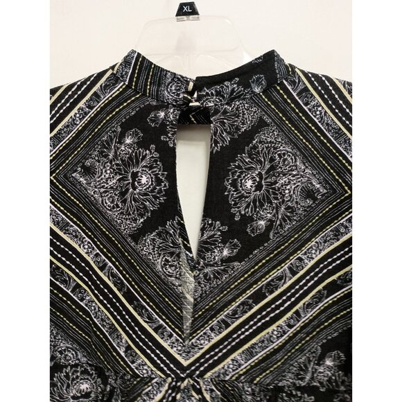 Free People Walking On A Dream Tunic Top Womens Medium Black Floral BOHO Casual - Picture 5 of 9